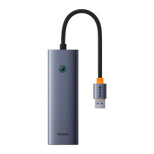 „Baseus UltraJoy 4in1“ USB-A šakotuvas, 3 x USB-A 3.0 + RJ45, pilkas