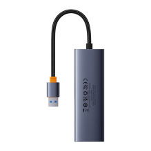 „Baseus UltraJoy 4in1“ USB-A šakotuvas, 3 x USB-A 3.0 + RJ45, pilkas