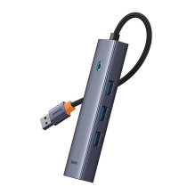 „Baseus UltraJoy 4in1“ USB-A šakotuvas, 3 x USB-A 3.0 + RJ45, pilkas