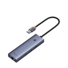 „Baseus UltraJoy 4in1“ USB-A šakotuvas, 3 x USB-A 3.0 + RJ45, pilkas