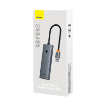 „Baseus UltraJoy 4in1“ USB-A šakotuvas, 3 x USB-A 3.0 + RJ45, pilkas