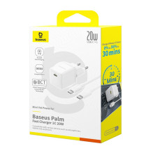 Baseus Palm 1C 20W Wall Charger (with Baseus Mini White USB-C 60W (20V / 3A) 1m Cable) - White