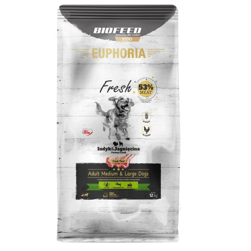 Dog Food - BIOFEED Euphoria Fresh Adult Turkey Lamb 12kg 28% Protein