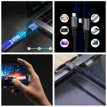 „Wozinsky WPS2-UY41S“ USB-C „Thunderbolt 4“ 240 W kampinis kabelis, 2 m, juodas