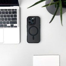 Suderinamas su „MagSafe“ madingas dėklas, skirtas „Samsung Galaxy A17“ – matinės juodos spalvos