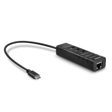 USB Hub - LINDY USB 3.2 Type C Hub, 3 Ports, Gigabit Ethernet Converter, Black