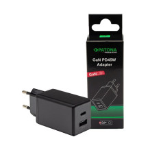 Pakrovėjas - PATONA Premium GaN PD45W 1xUSB-C 1xUSB-A 100-240V Juodas