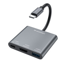 „Wozinsky WHCH-01“ USB-C šakotuvas PD 100W HDMI 4K@30Hz USB-A 10Gbps - pilkas