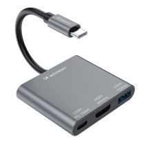 „Wozinsky WHCH-01“ USB-C šakotuvas PD 100W HDMI 4K@30Hz USB-A 10Gbps - pilkas