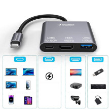 „Wozinsky WHCH-01“ USB-C šakotuvas PD 100W HDMI 4K@30Hz USB-A 10Gbps - pilkas