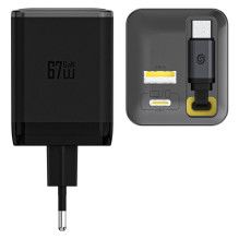 Dudao A67EU GaN 67W Wall Charger with Built-in Retractable USB-C Power Delivery Quick Charge Cable - Black