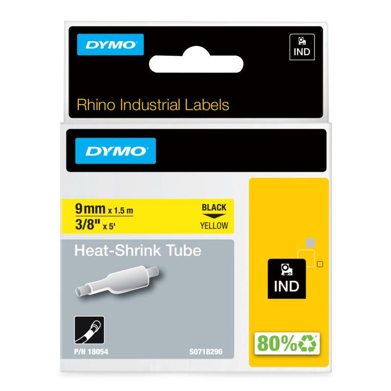 Label Tape - Dymo Rhino 18054 Black Yellow Polyolefin 3:1 Shrink Ratio