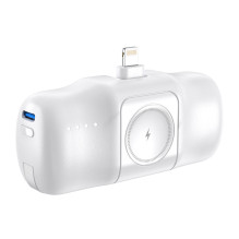 Wozinsky WF16-YLS 5000mAh 15W Lightning Mini Power Bank with Built-in USB-C Cable and Apple Watch Charger - White