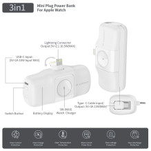 Wozinsky WF16-YLS 5000mAh 15W Lightning Mini Power Bank with Built-in USB-C Cable and Apple Watch Charger - White