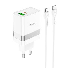 Įkroviklis Hoco N21 30W USB-C / USB-A + USB-C to USB-C cable 1.0m baltas