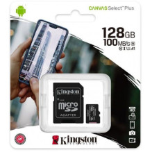 „Kingston“ 128 GB „Canvas Select Plus 100R micro SDXC UHS-I“ + adapteris SDCS2 / 128 GB