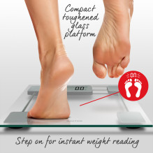 Salter 9081 SV3R grūdinto stiklo kompaktiškos elektroninės vonios svarstyklės