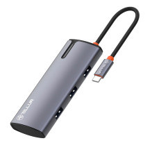 Tellur USB-C šakotuvas, PD 3.0 100W, HDMI, 3xUSB 3.0 pilkas