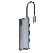 Tellur USB-C šakotuvas, PD 3.0 100W, HDMI, 3xUSB 3.0 pilkas