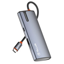 Tellur USB-C šakotuvas, PD 3.0 100W, HDMI, 3xUSB 3.0 pilkas