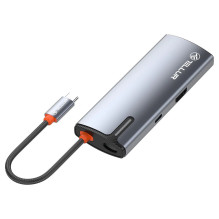 Tellur USB-C šakotuvas, PD 3.0 100W, HDMI, 3xUSB 3.0 pilkas
