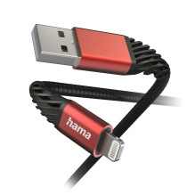 Hama 00201538 Ekstremalus įkrovimo kabelis USB-A - Lightning 1,5 m nailono juoda / raudona Hama 00201538 Ekstremalus įkrovimo kabelis USB-A - Lightning 1,5 m nailono juoda / raudona