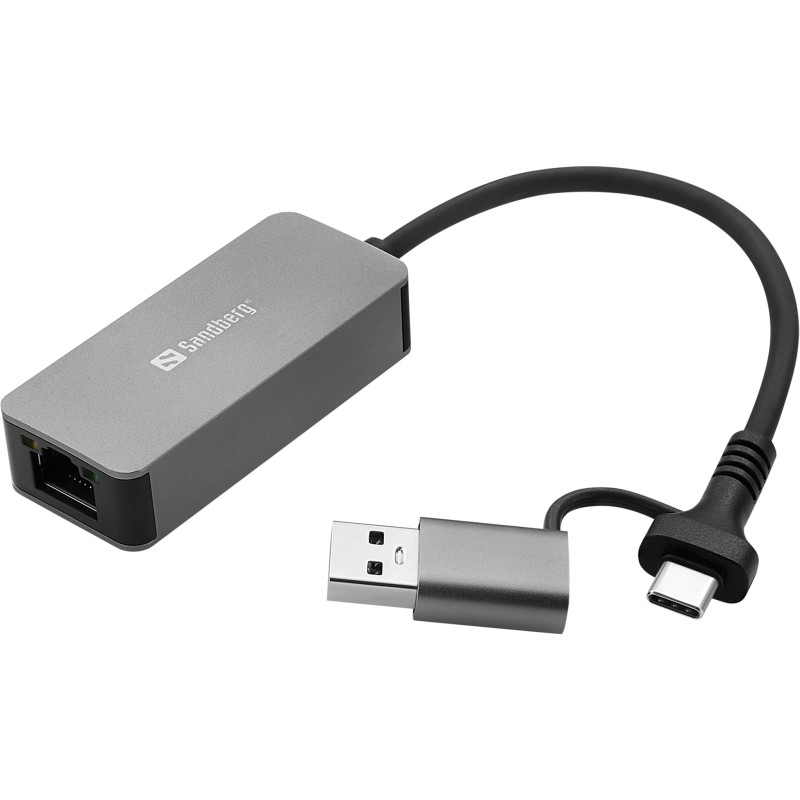 Sandberg 136-68 USB-C / A 2.5 GbE RJ45 Adapter, 2.5 Gigabit Ethernet on USB-C