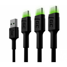 Green Cell USB Male - USB Type-C Male x 3 2m LED Backlight