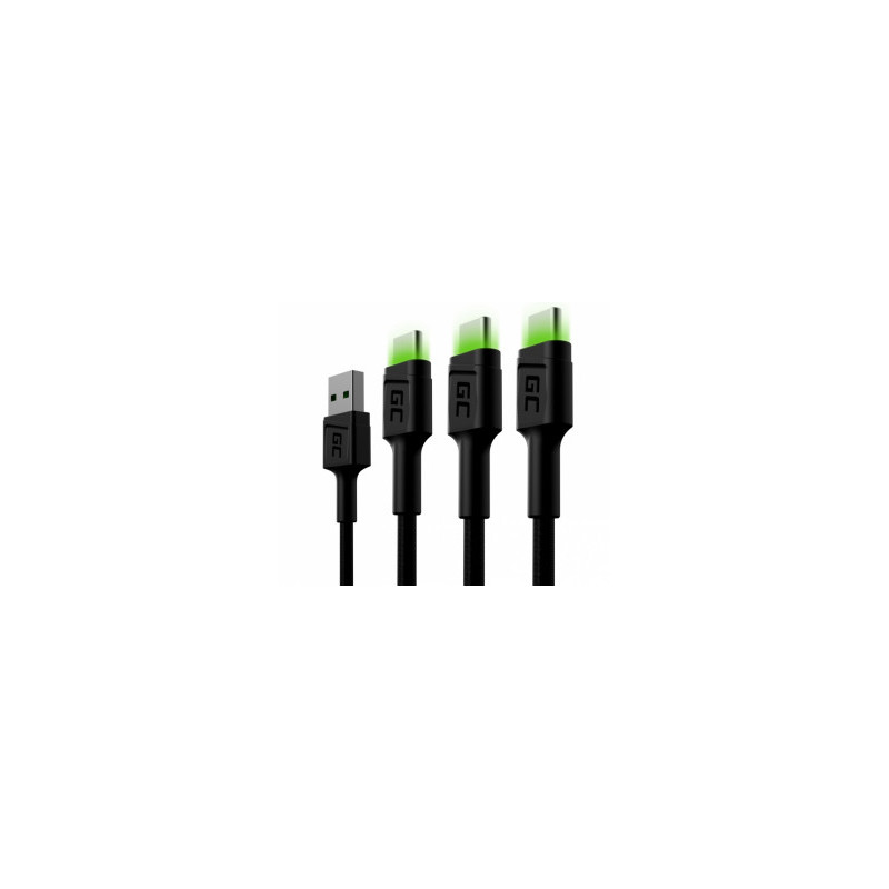 „Green Cell“ USB kištukas - USB C kištukas x 3, 2 m, LED apšvietimas