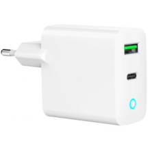 Įkroviklis Gembird USB Type-C + USB Type-A LED, baltas
