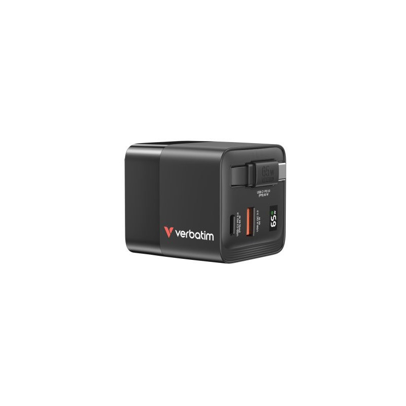 Verbatim GaN Wall Charger 65W 2 Port with Retractable Cable