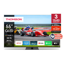 TV Set, THOMSON, 55", 4K / Smart, QLED, 3840x2160, Wireless LAN, Bluetooth, Google TV, Black, 55QG7C14