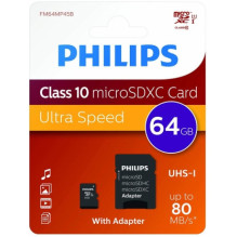 Philips 64GB microSDXC Class 10 + Adapter FM64MP45B / 10 Philips 64GB microSDXC Class 10 + Adapter FM64MP45B / 10