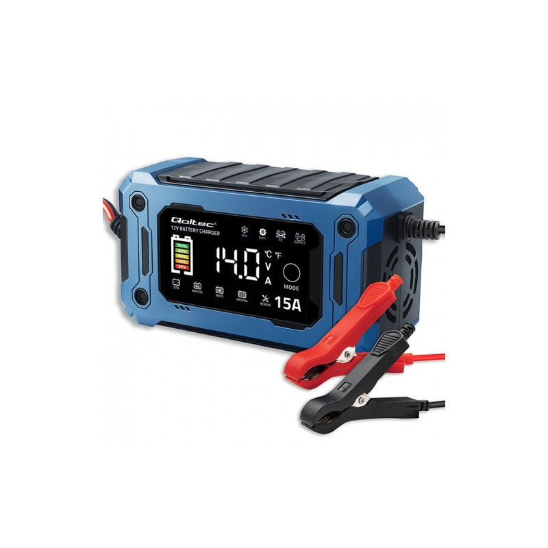 Qoltec Intelligent microprocessor charger 12V 15A, Rectifier with repair function and maintaining p