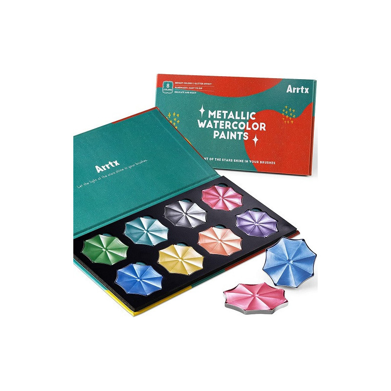 Meno Priemonės - 8 Spalvų Metalinės Akvarelinės Kietosios Spalvos APW-001-M0108