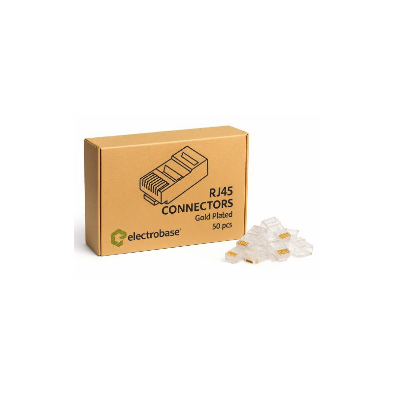 Premium RJ45 Cat5e UTP apzeltīti spraudņi , 50 gab. , LAN kabeļu konektori