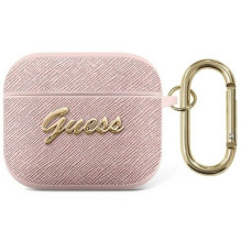 „Guess“ „Apple AirPods 3“ dėklas, „Saffiano Script Metal Collection“, rožinis