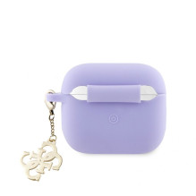 „Guess“ „Airpods 3“ silikoninis dėklas, klasikinis, su auksiniu logotipu ir 4G pakabuku, violetinis