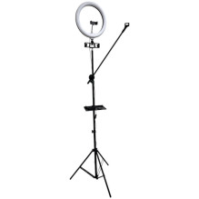 iLike S14 LED Selfie 36cm Ring Light Lamp + Tripod Stand 2.1m + Shelf & 3x phone / Mic Holder Black iLike S14 LED Selfie 36cm Ring Light Lamp + Tripod Stand 2.1m + Shelf & 3x phone / Mic Holder Black