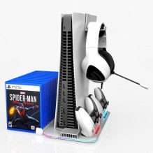 iLike DZ504 Slim Multi Dock Station for Play Station 5 PS5 Controllers with Cooling fas &amp; RGB Black