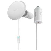 „Baseus“ belaidis automobilinis įkroviklis su „MagSafe 15W“ laikikliu oro išleidimo angai + USB C tipo 25W, baltas