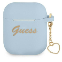 Guess - AirPods 1/2 silikoninis dėklas, širdelės formos, mėlynas