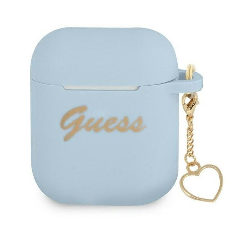 Guess - AirPods 1/2 silikoninis dėklas, širdelės formos, mėlynas
