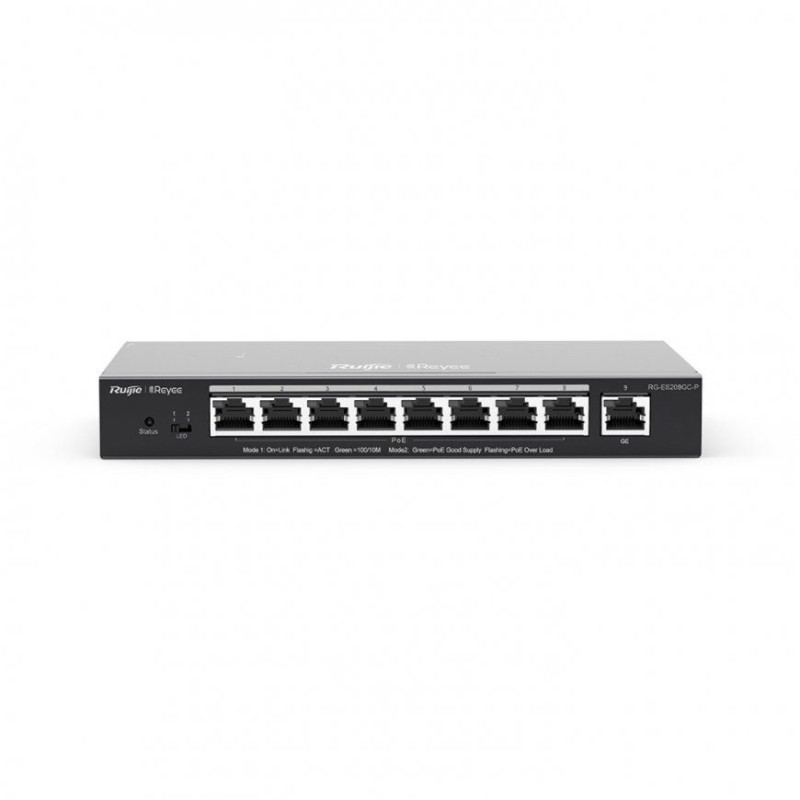 Ruijie Networks RG-ES209GC-P tīkla pārslēgs Vadīts Gigabit Ethernet (10 / 100 / 1000) Power over Ethernet (PoE) Black