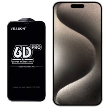 „iLike“ – 6D grūdintas viso veido stiklas, klijuojamas 9H, skirtas Apple iPhone 15 Plus su juodu rėmeliu.