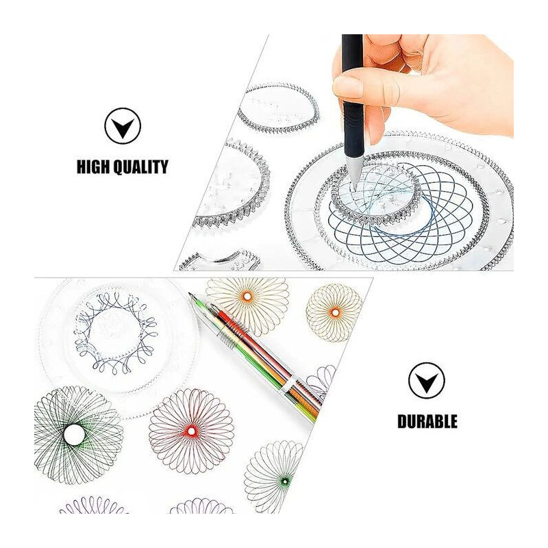 iLike 28pcs Spiral Drawing Ruler Set Includes Gears Pens A4 Paper Tutorial ABS Plastic
