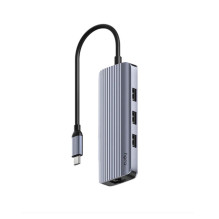 „Cudy UH606 PortMate USB-C 6-in-1“ šakotuvas, 4K 60Hz HDMI, gigabito LAN, 3x USB-A, maitinimo įvestis, pilkas