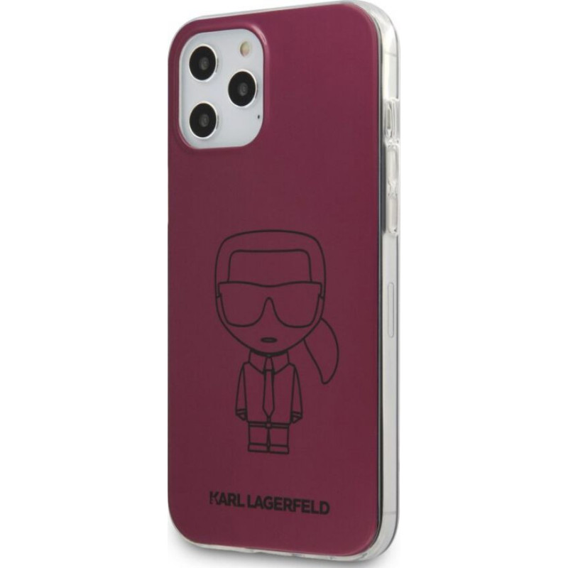 Karl Lagerfeld Apple iPhone 12 / 12 Pro 6.1'' PC / TPU Metallic Iconic Outline Cover Dark Pink