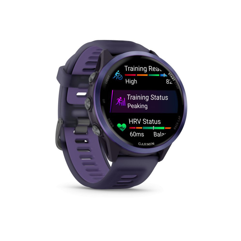 „Garmin Forerunner 570“ – 47 mm, indigo spalvos aliuminio su permatoma imperatoriškoji violetinė / indigo spalvos apyran