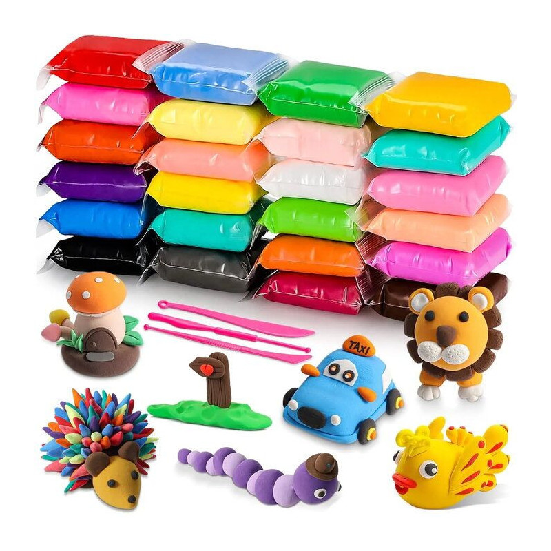 Kiddyz 24pcs Modelling Clay Set Soft Air-Dry &amp; Non-Toxic Creative DIY Toy Multicolor
